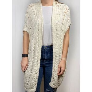 American Eagle Ivory Crochet Cardigan Sweater Open Weave Womens Size Medium
